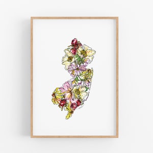 Impression d'art de fleurs sauvages du NEW JERSEY, impression d'art floral carte, affiche d'art mural, pendaison de crémaillère unique, cadeau militaire, cadeau de Noël