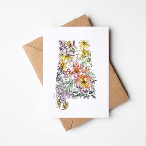 Coffret fleurs sauvages de l'ALABAMA, 8 cartes de correspondance vierges avec enveloppes, pendaison de crémaillère, déménagement, vacances militaires, cadeau unique en Alabama pour toutes les occasions