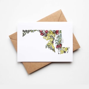 MARYLAND Fleurs sauvages, 8 cartes de correspondance vierges avec enveloppes, pendaison de crémaillère, vacances militaires, carte multi-occasions, cadeau de déménagement unique