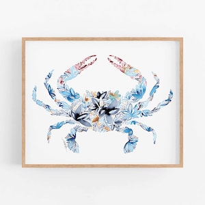 Blue Crab Fine Art Print watercolor coastal decor Christmas gift beach teacher gift ocean art