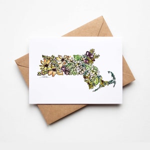 MASSACHUSETTS COFFRET Fleurs sauvages de 8 cartes de correspondance vierges avec enveloppes pendaison de crémaillère, vacances militaires, cadeau de déménagement unique pour toutes les occasions