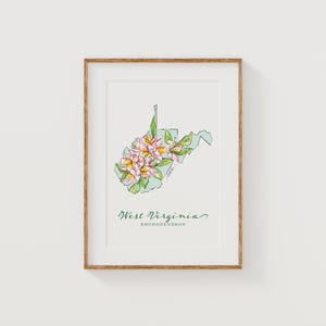 Virginie de l'OUEST Rhododendron State Flower Art Print Fine Art Floral carte affiche Art mural Unique pendaison de crémaillère militaire cadeau de Noël