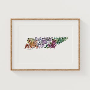 TENNESSEE Wildflowers Fine Art Print | Botanical Map | State Floral Home Decor | Canvas or Giclee Framed Wall Art