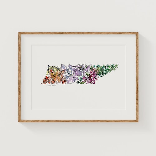 Impression artistique de fleurs sauvages du TENNESSEE | Carte botanique | Décoration florale d'intérieur | Décoration murale encadrée sur toile ou jet d'encre