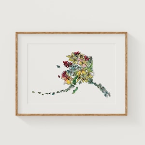 ALASKA Wildflowers Fine Art Print | Botanical Map | State Floral Home Decor | Canvas or Giclee Framed Wall Art