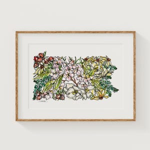 PENNSYLVANIA Wildflowers Fine Art Print | Botanical Map | State Floral Home Decor | Canvas or Giclee Framed Wall Art