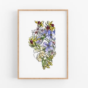 Impression d'art de fleurs sauvages de l'ILLINOIS, impression d'art floral carte, affiche d'art mural, pendaison de crémaillère unique, cadeau militaire, cadeau de Noël
