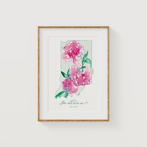 Fleur d'état de pivoine de l'INDIANA, impression d'art, carte florale d'art, affiche d'art mural, cadeau de Noël militaire unique de pendaison de crémaillère