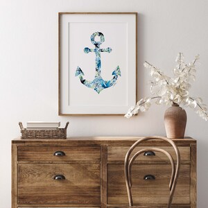 Anchor Fine Art Print coastal watercolor artwork wall decor gift for her him Christmas birthday image 3