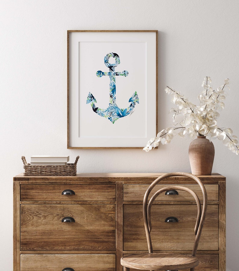 Anchor Fine Art Print coastal watercolor artwork wall decor gift for her him Christmas birthday image 3