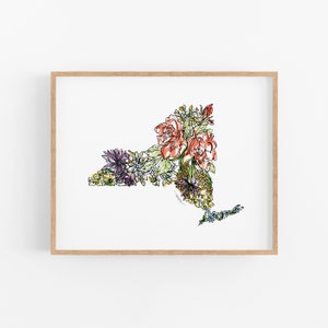Impression d'art de fleurs sauvages de NEW YORK, impression d'art floral carte, affiche d'art mural, pendaison de crémaillère unique, cadeau militaire, cadeau de Noël