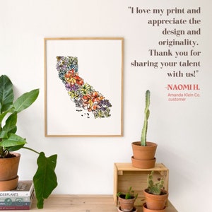 CALIFORNIA Flowers State Art Print Fine Art Floral Map Poster Wall Art Unique Housewarming Military California Christmas Gift image 10