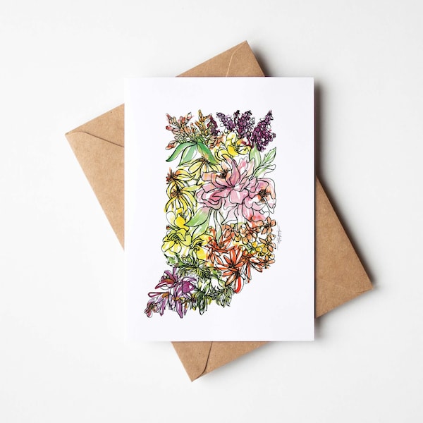 INDIANA Floral BOX SET of 8 Blank Note Cards with Envelopes Housewarming Military Vacation Multi Occasion Card Unique Moving Gifts