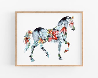 HORSE Wall Art Print, Equestrian Art, Watercolor Horse Decor painting, Horse Equestrian Gifts, Horse painting, Christmas, Horse Art