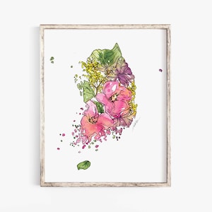 SOUTH KOREA Wildflowers Art Print Fine Art Floral Map Poster Gallery Wall Art Unique Housewarming Military Adoption Gift Christmas Gift