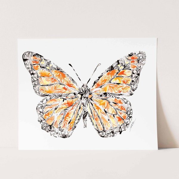 Monarch Butterfly Fine Art Print watercolor artwork decor wall hanging gift for her him Christmas Birthday housewarming