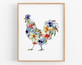 CHICKEN Wall Art Print, Bird Art, Watercolor Farmhouse Decor painting, Chicken Lover Gifts for him her, Farm art, Kitchen Art Christmas gift