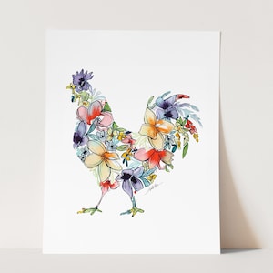 CHICKEN Wall Art Print, Bird Art, Watercolor Farmhouse Decor painting, Chicken Lover Gifts for him her, Farm art, Kitchen Art Christmas gift