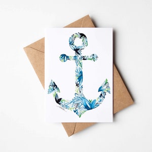 Anchor Note Card Set watercolor fine art notecard gift for her him Christmas birthday gift coastal beach nautical