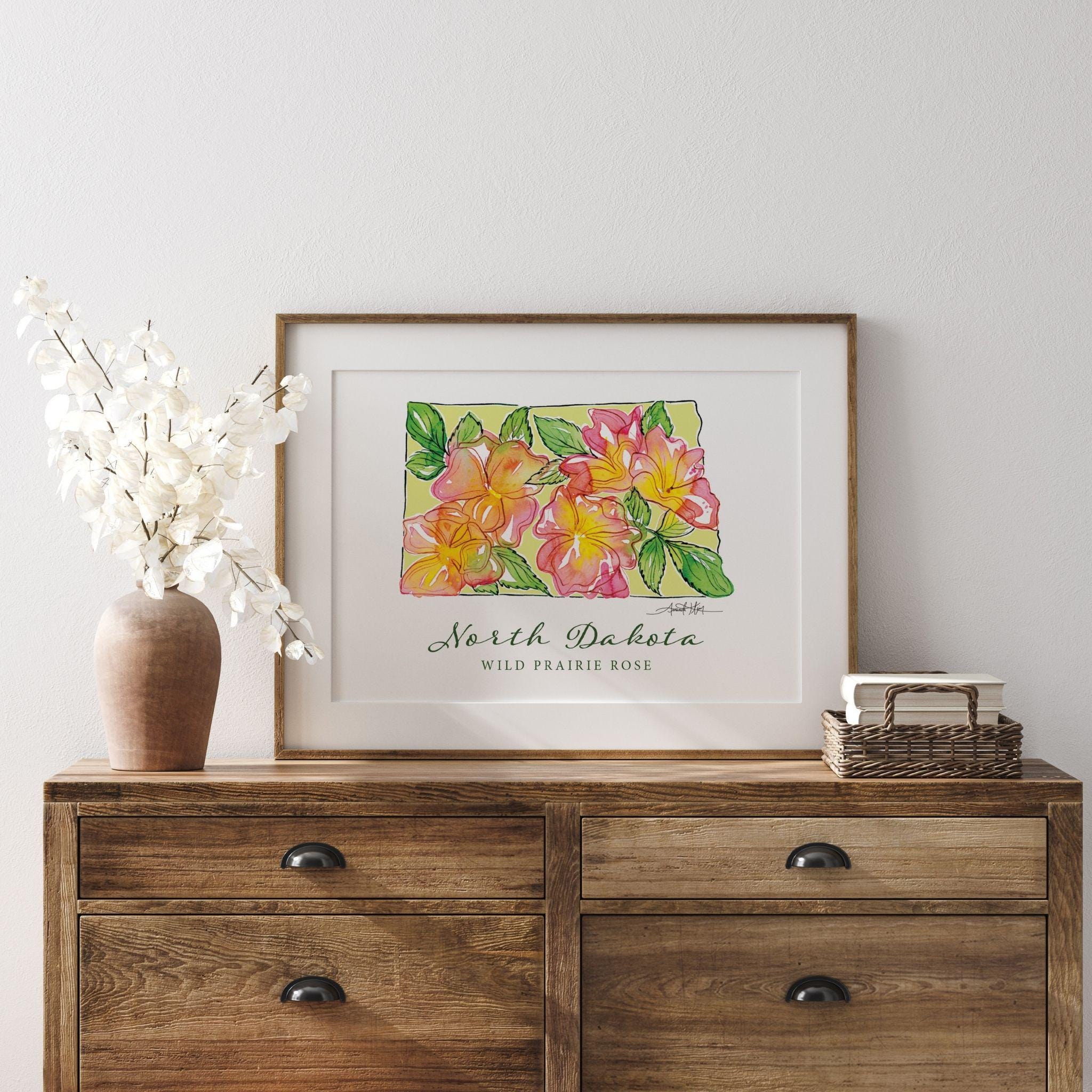 NORTH DAKOTA Wild Prairie Rose State Flower Fine Art Print | Botanical ...
