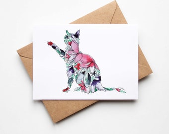 CAT Floral box SET of 8 Blank Note Cards with Envelopes Housewarming Military Vacation Multi Occasion Card Unique Moving Gift