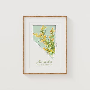 NEVADA armoise État fleur impression d'art beaux-arts carte florale affiche art mural cadeau de Noël militaire unique de pendaison de crémaillère