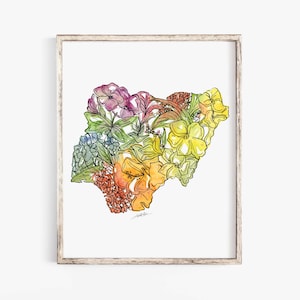 NIGERIA Wildflowers Art Print Fine Art Floral Map Poster Gallery Wall Art Unique Housewarming Military Adoption Gift Christmas Gift