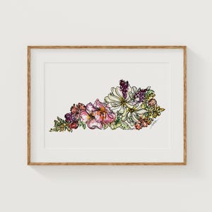 KENTUCKY Wildflowers Fine Art Print | Botanical Map | State Floral Home Decor | Canvas or Giclee Framed Wall Art