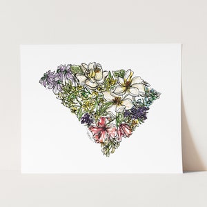 SOUTH CAROLINA Flowers State Art Print Fine Art Floral Map Poster Wall Art Unique Housewarming Military Gift Christmas Gift image 2