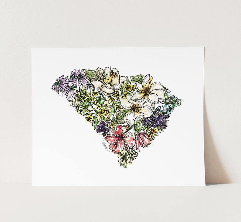 SOUTH CAROLINA Flowers State Art Print Fine Art Floral Map Poster Wall Art Unique Housewarming Military Gift Christmas Gift image 2