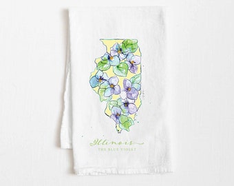 Illinois Flour Sack Tea Towel 27"x17" cotton floral watercolor gift for her him housewarming kitchen decor Christmas birthday gift