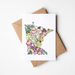 MINNESOTA Fleurs sauvages BOX SET de 8 cartes de correspondance vierges avec enveloppes Carte multi-occasions vacances pendaison de crémaillère cadeau de déménagement