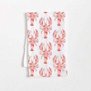 Crawfish / Lobster Flour Sack Towel 27"x17" cotton floral watercolor gift for her him housewarming kitchen decor Christmas birthday gift