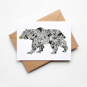Ensemble de 8 cartes de correspondance ours noir avec enveloppes et autocollants Papeterie mignon fait main Cadeau unique Fabriqué aux États-Unis