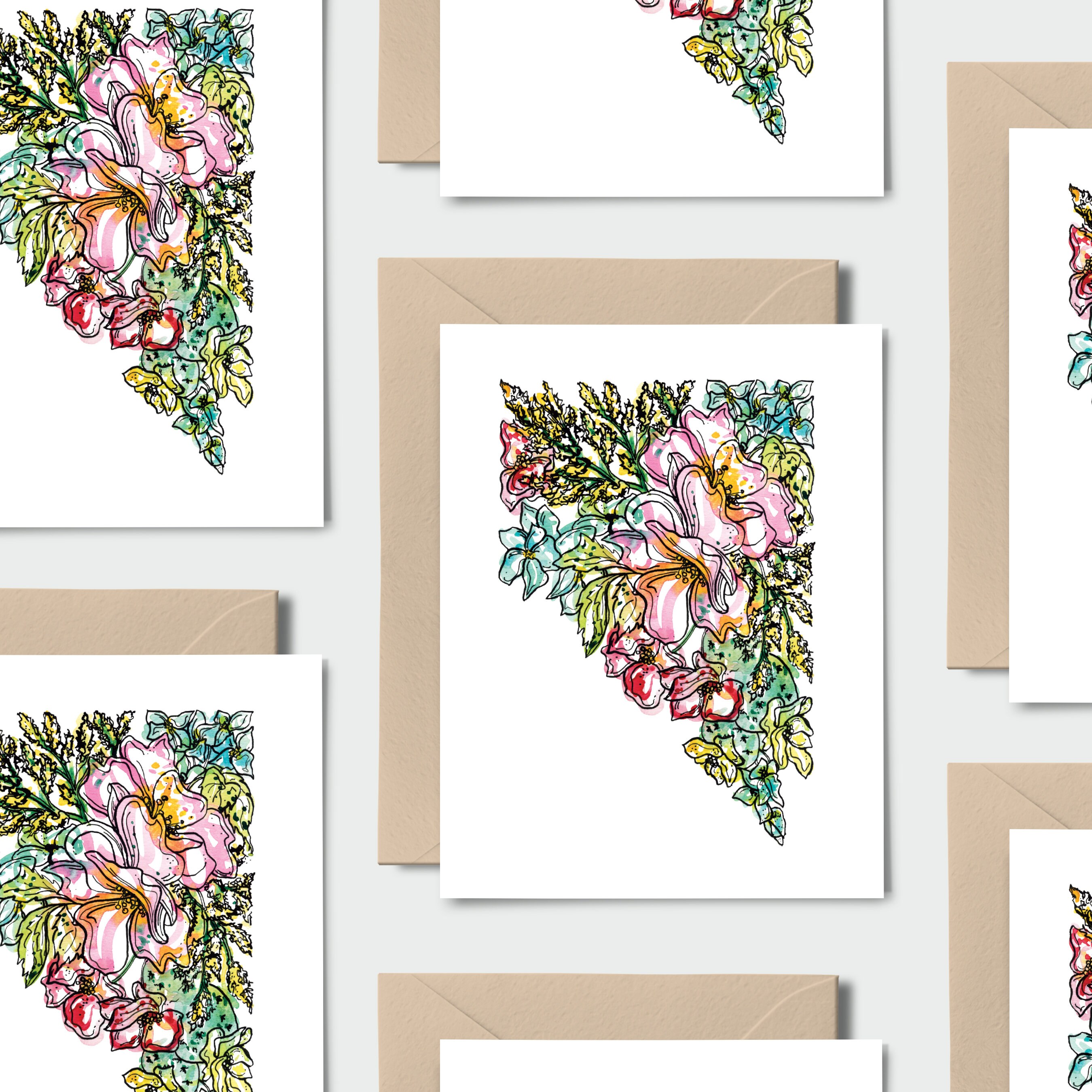 NEVADA Floral BOX SET of 8 Blank Note Cards With Envelopes Etsy