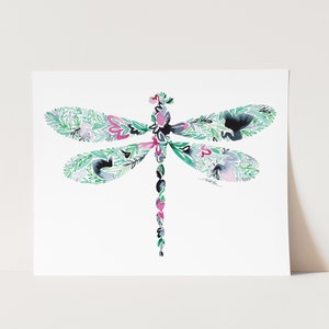 Dragonfly Wall Art Print, Dragon fly Art, Watercolor Farmhouse Decor painting, Dragonfly Lover Gifts for him her