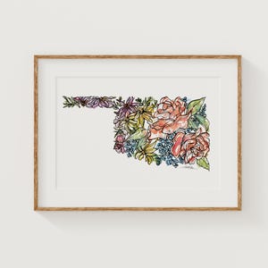 OKLAHOMA Wildflowers Fine Art Print | Botanical Map | State Floral Home Decor | Canvas or Giclee Framed Wall Art