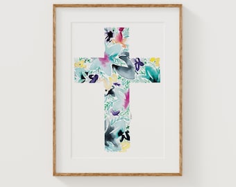 CROSS Wall Art Print, Bird Art, Watercolor Cross painting, Cross Decor, Christian Faith Gifts for him or her, Cross Gifts Easter Decor
