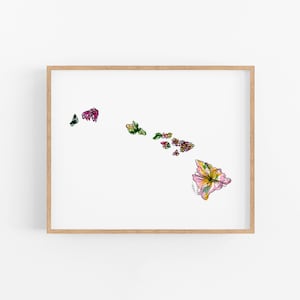 HAWAII Flowers State Art Print Fine Art Floral Map Poster Wall Art Unique Housewarming Military Gift Christmas Gift