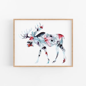 MOOSE Wall Art Print, Moose Art, Watercolor Moose Decor painting, Moose Gifts, Wildlife Mountain Decor, Moose Painting, Christmas
