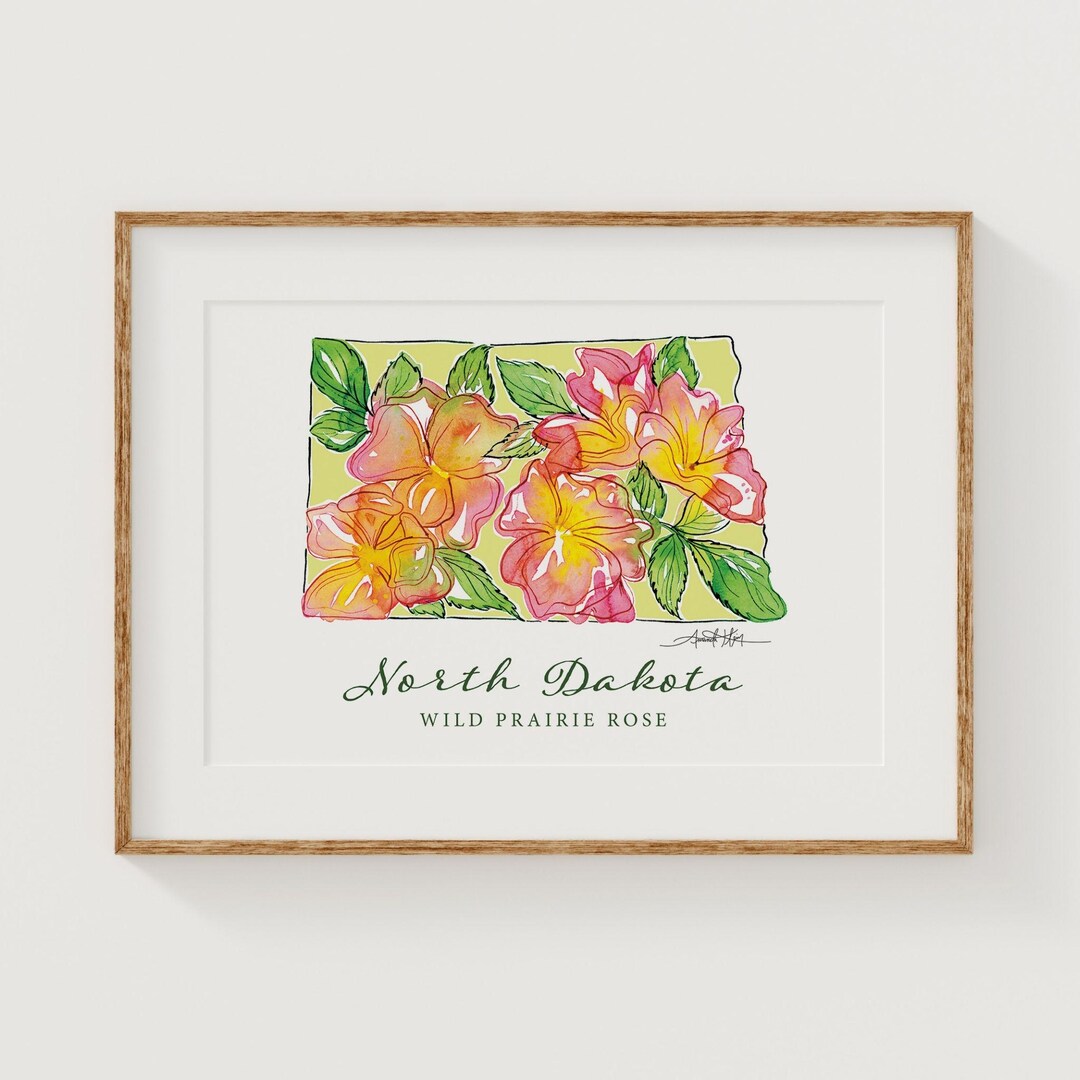 NORTH DAKOTA Wild Prairie Rose State Flower Fine Art Print | Botanical ...