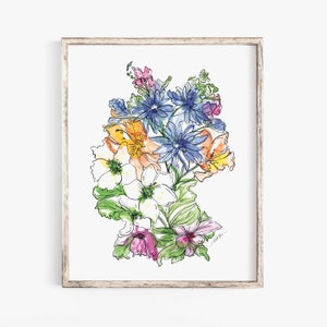 Allemagne impression d'art fleurs sauvages beaux-arts carte florale affiche galerie art mural cadeau de pendaison de crémaillère unique militaire adoption cadeau de Noël