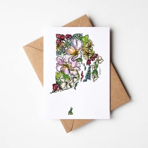 RHODE ISLAND, fleurs sauvages, lot de 8 cartes de correspondance vierges avec enveloppes, pendaison de crémaillère, vacances militaires, carte multi-occasions, cadeau de déménagement unique