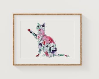 CAT Fine Art Print | Floral Home Decor | Canvas or Giclee Framed Wall Art