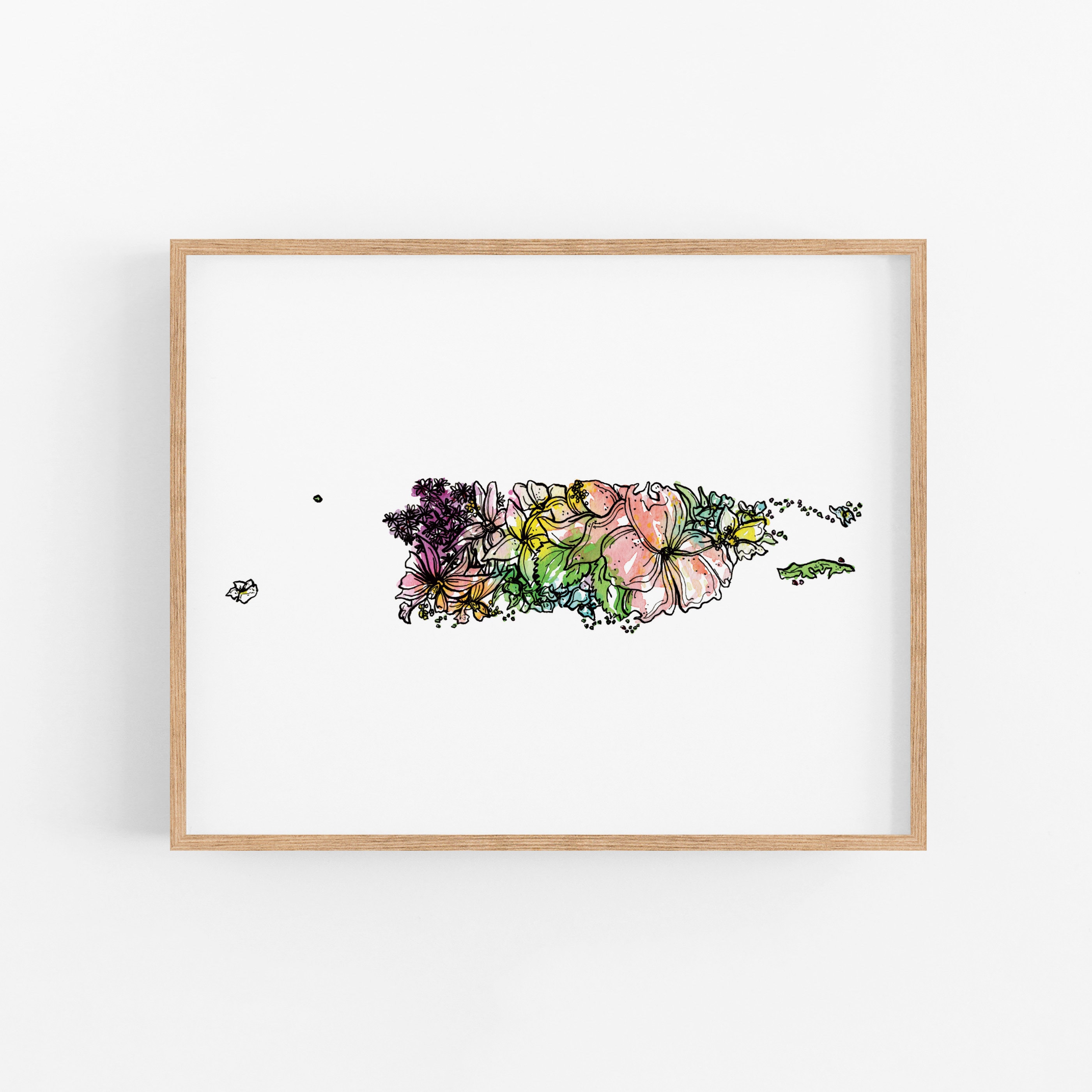 PUERTO RICO Wildflowers Print Fine Art Floral Map Poster Wall Art Unique Housewarming Military Gift Christmas Gift