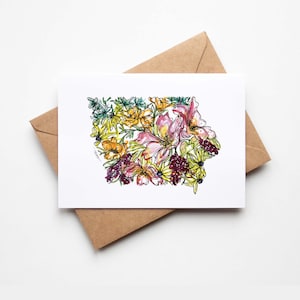 IOWA Fleurs sauvages BOX SET de 8 cartes de correspondance vierges avec enveloppes Carte multi-occasions vacances pendaison de crémaillère Cadeau de déménagement unique