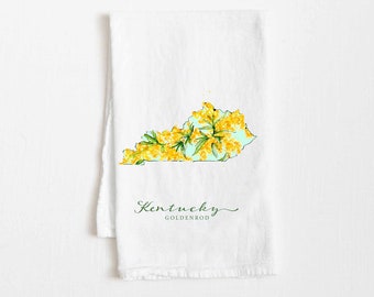 Kentucky Flour Sack Tea Towel 27"x17" cotton floral watercolor gift for her him housewarming kitchen decor Christmas birthday gift