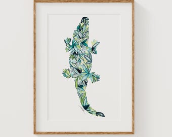 ALLIGATOR Fine Art Print | Floral Home Decor | Canvas or Giclee Framed Wall Art