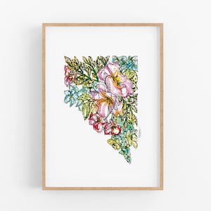 NEVADA Flowers State Art Print Fine Art Floral Map Poster Wall Art Unique Housewarming Military Gift Christmas Gift