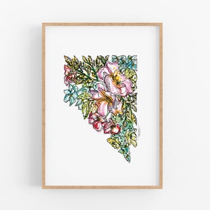NEVADA impression d'art de fleurs sauvages de l'état, carte florale d'art, affiche d'art mural, cadeau militaire unique de pendaison de crémaillère, cadeau de Noël